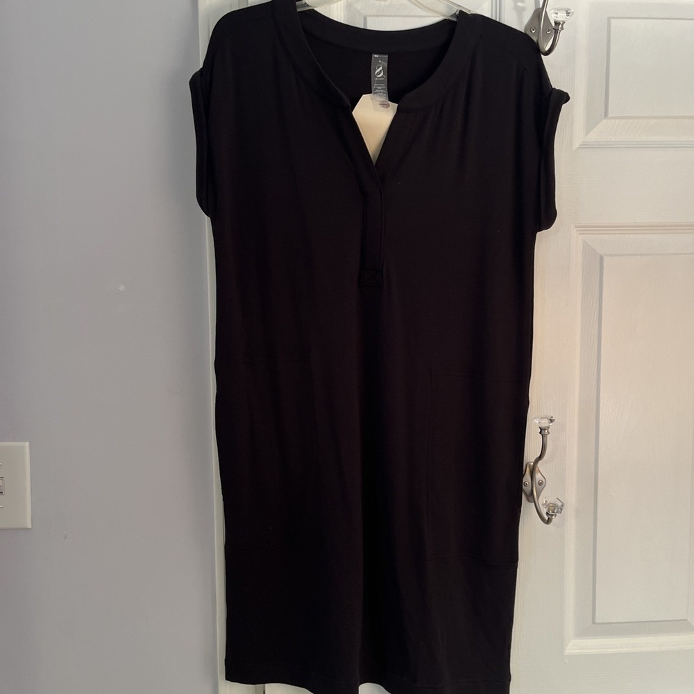Lou & Grey Black V Neck Short Sleeve Tunic Dress With Pockets Size SMALL